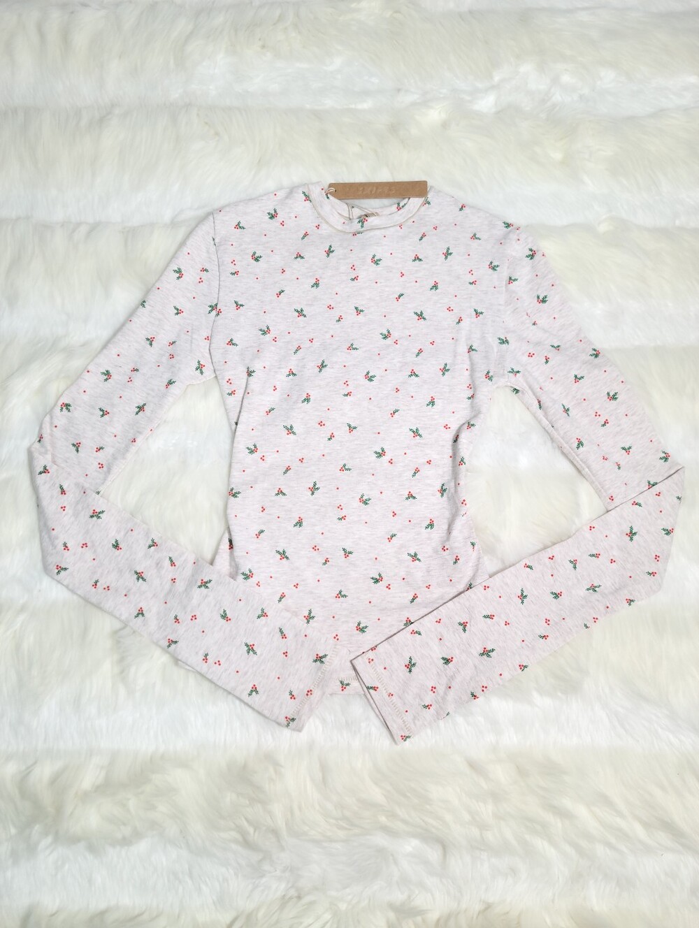 SKIMS Cotton Jersey Long Sleeve T-shirt Holly Print Oatmeal Women XXS NEW